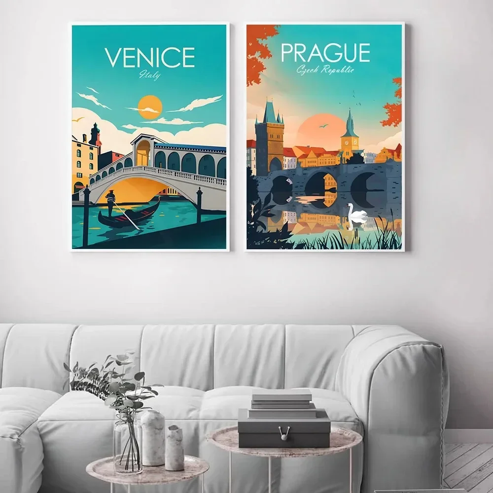 Tourist Cities Landscape Shanghai Vietnam Madrid Rome Wall Decor Poster Modern Art Canvas Painting Living Room Prints Home