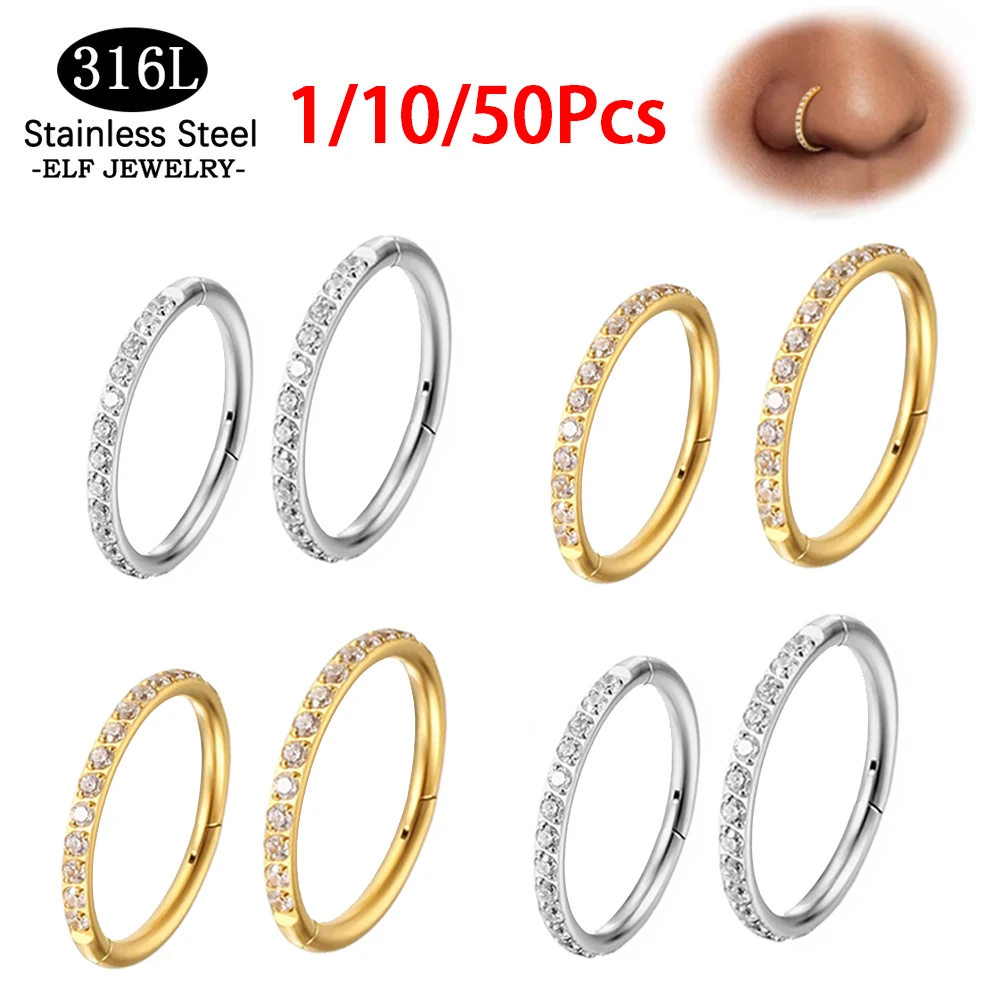 

1-50Pcs Stainless Steel Nose Ring CZ 16G Hinged Septum Clicker Segment Ear Tragus Cartilage Daith Lip Nose Body Piercing Jewelry