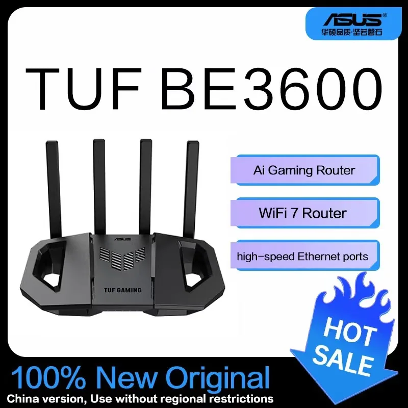 

ASUS TUF Gaming BE3600 WiFi 7 Router, AiMesh-ready, 4K-QAM, MLO, AI Detection, 2.5G Port.
