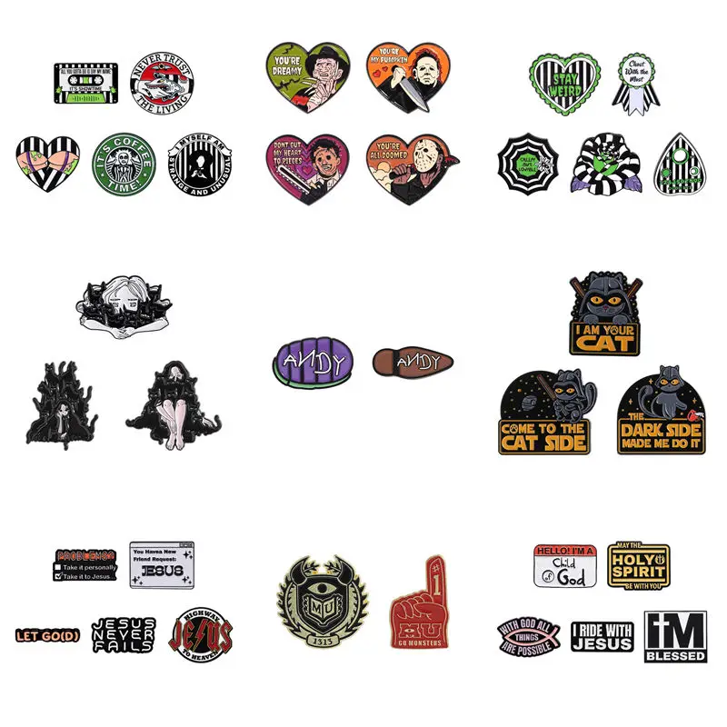 Gothic Punk Quotes Enamel Pins Dark Science Fiction Car Cat Brooches Lapel Badges Jewelry Halloween Gift For Fans Friends