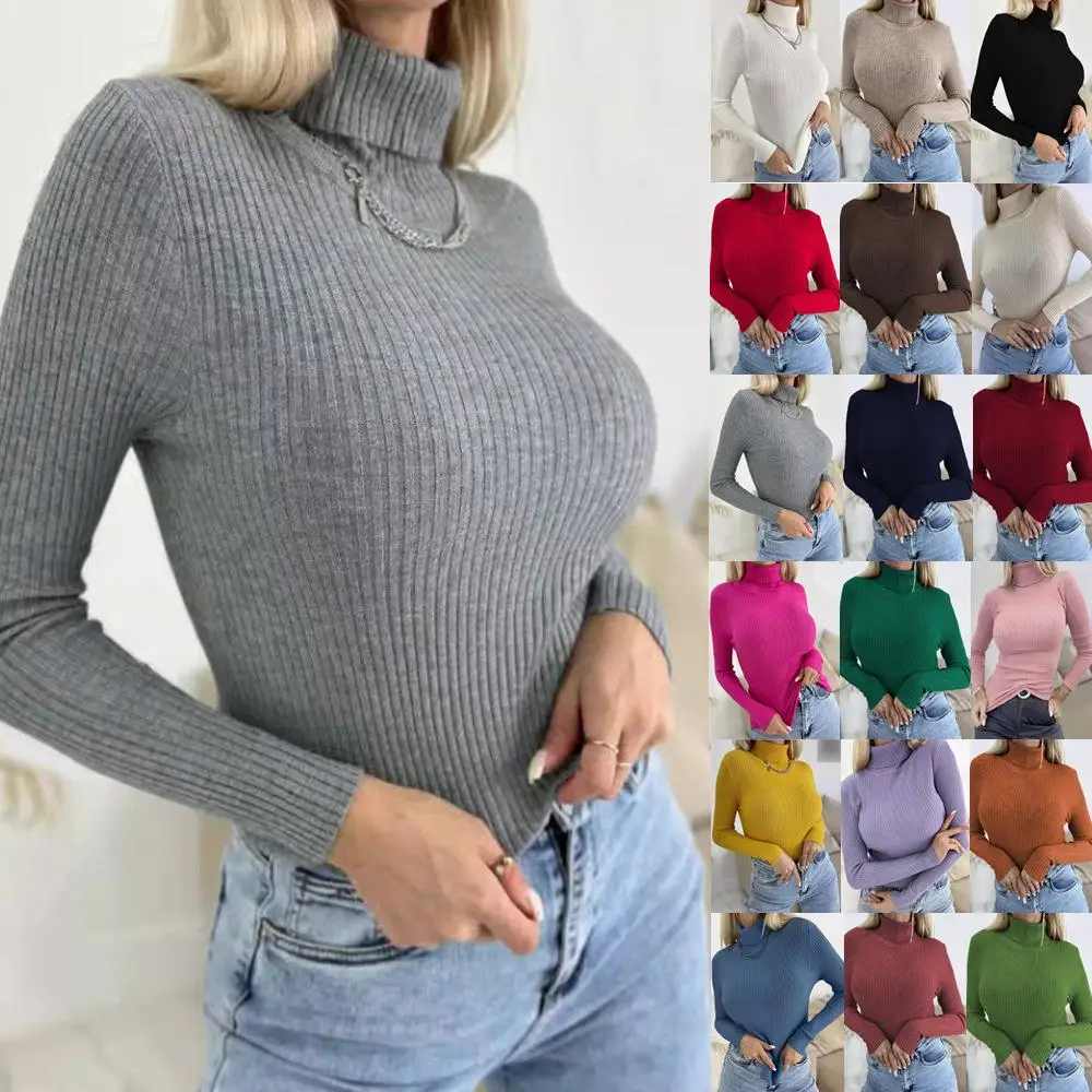 

Женский вязаный свитер с высоким воротом, повседневный, средней толщины, модный, удобный трикотажный топ