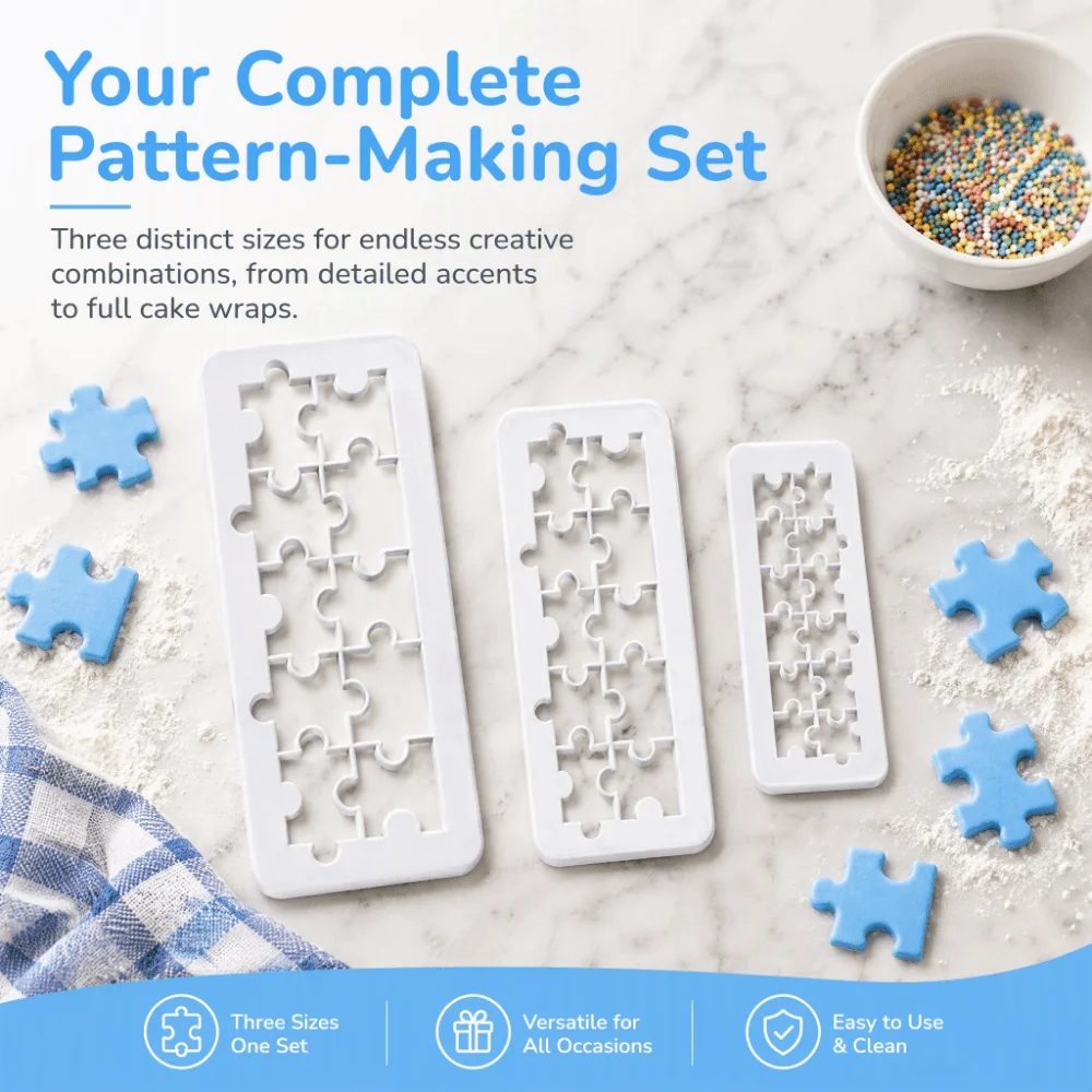 3PCS PP Puzzle Embossing Strip Non-Stick Frame Design Cake Decorating Tool Puzzle Shape Fondant Cutter Mold