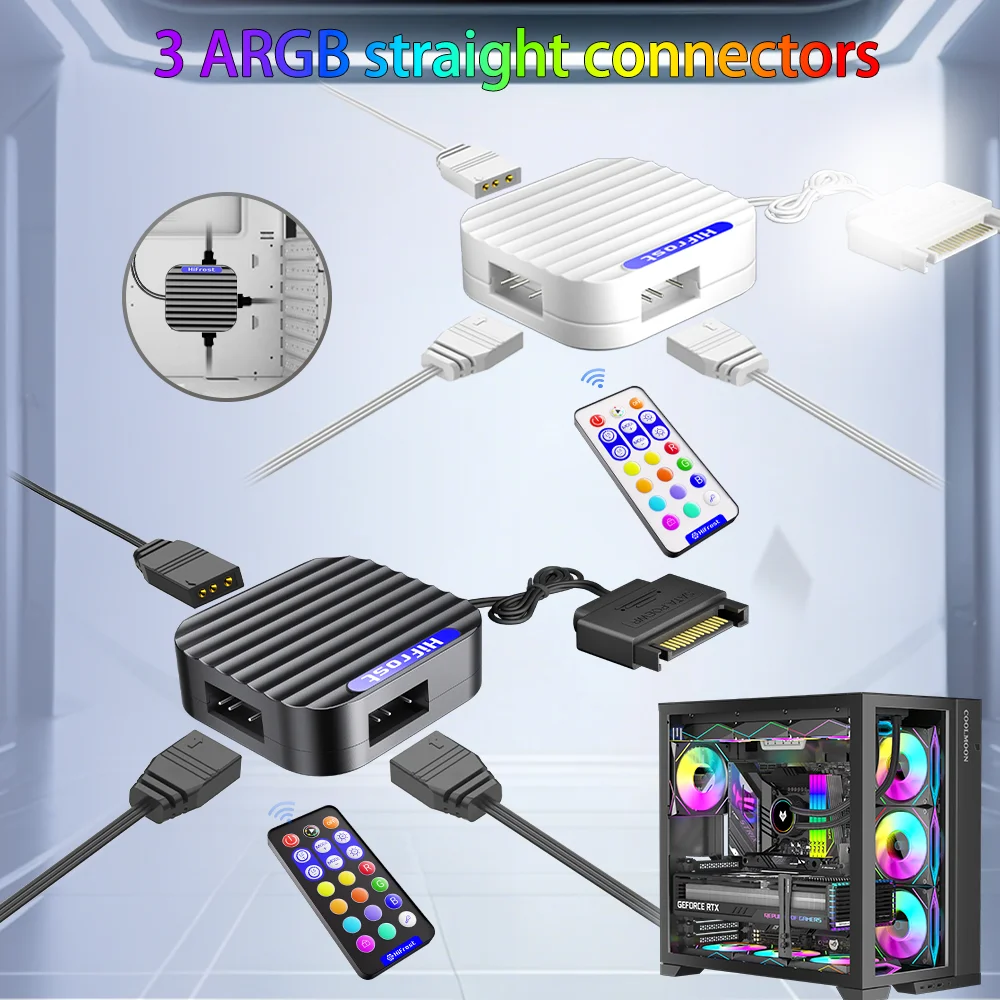 ARGB Controller 5V 3pin To SATA Power Supply Mini RGB Controller 3PIN Hub Remote for Computer CPU Case Fan LED Light Radiator