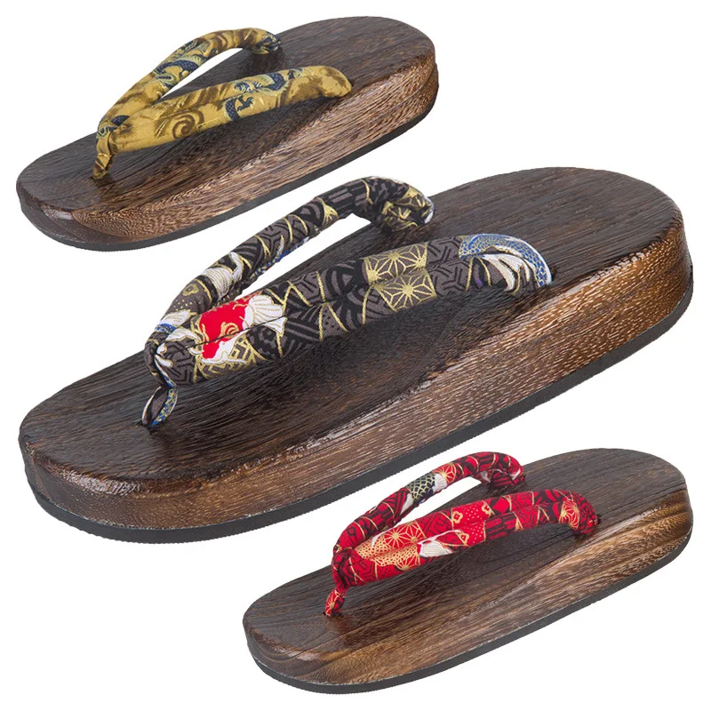 2026 New Men's Japanese Geta Sandals Paulownia Wood Thick Sole Non-Slip Height Increasing Flip Flops Indoor Outdoor Slippers