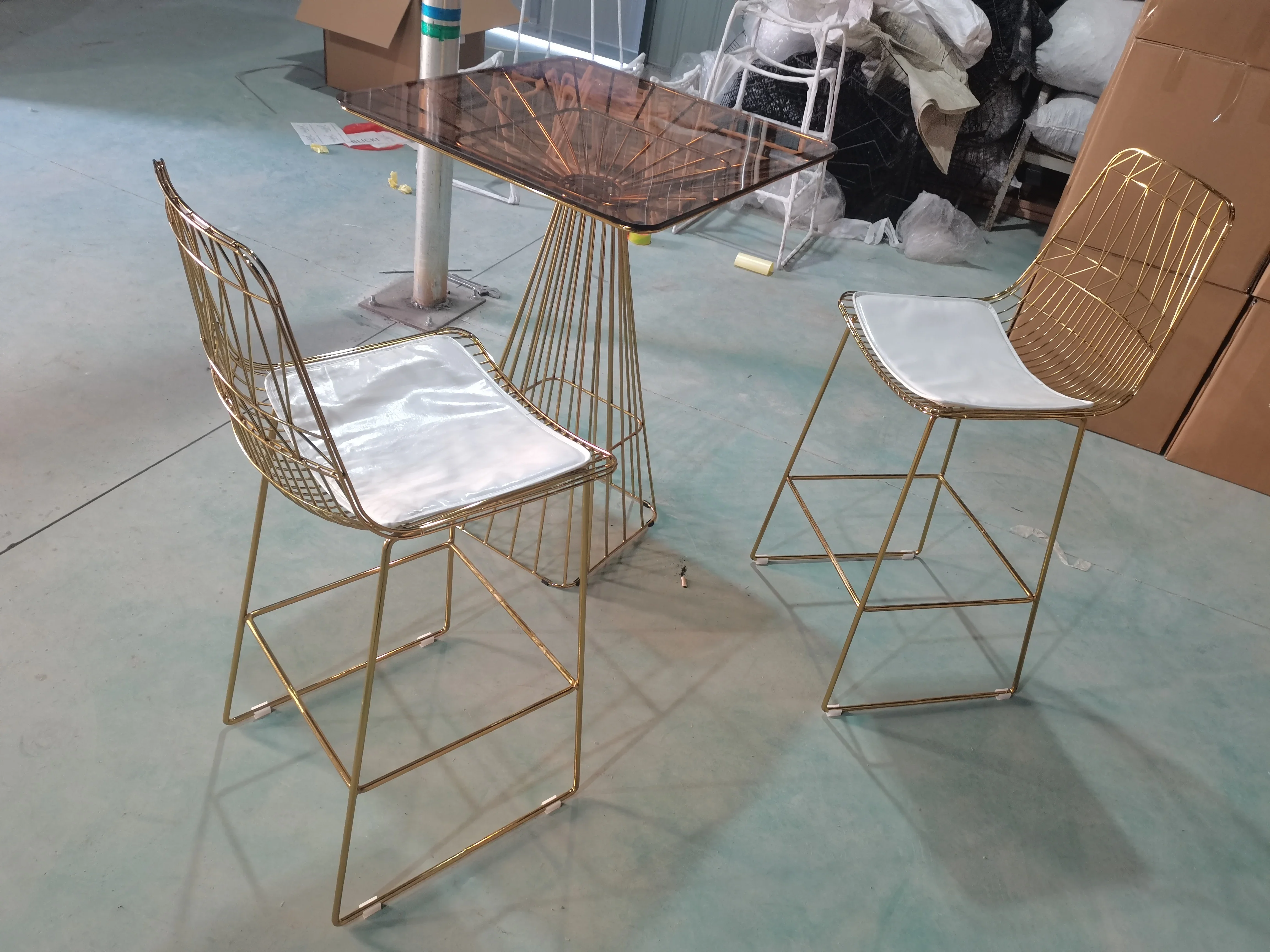 

'modern outdoor dining furniture iron gold steel mesh metal wire bar chair