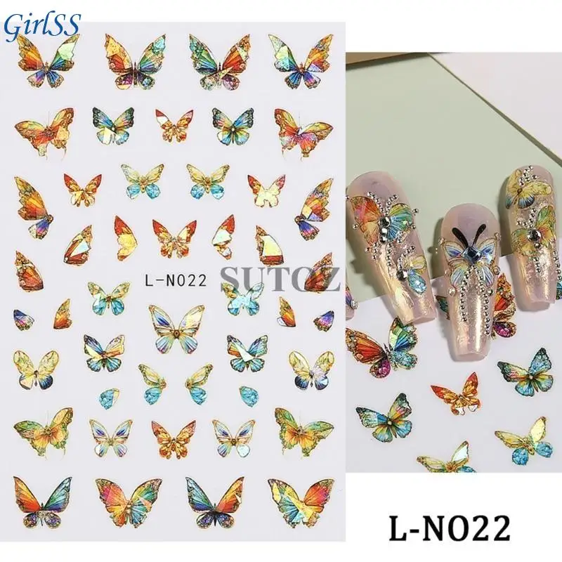 DIY Art 5D Butterfly Stickerrs Adesivo relevo dourado Dicas manicure Decoração para mulheres T4MB