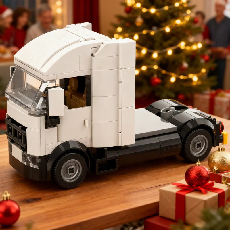 240pcs MOC City White Lorry Day Cab Model Building Blocks Christmas Gift Creative Art 3D Collection Birthday Display Brick Craft