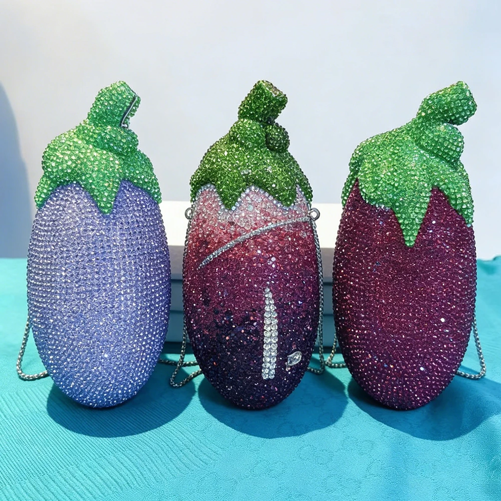 

Клатч-сумочка в форме баклажана с кристаллами, роскошная вечерняя сумка с бриллиантами, сумка со стразами, свадебный клатч, вечерние сумочки для вечеринок