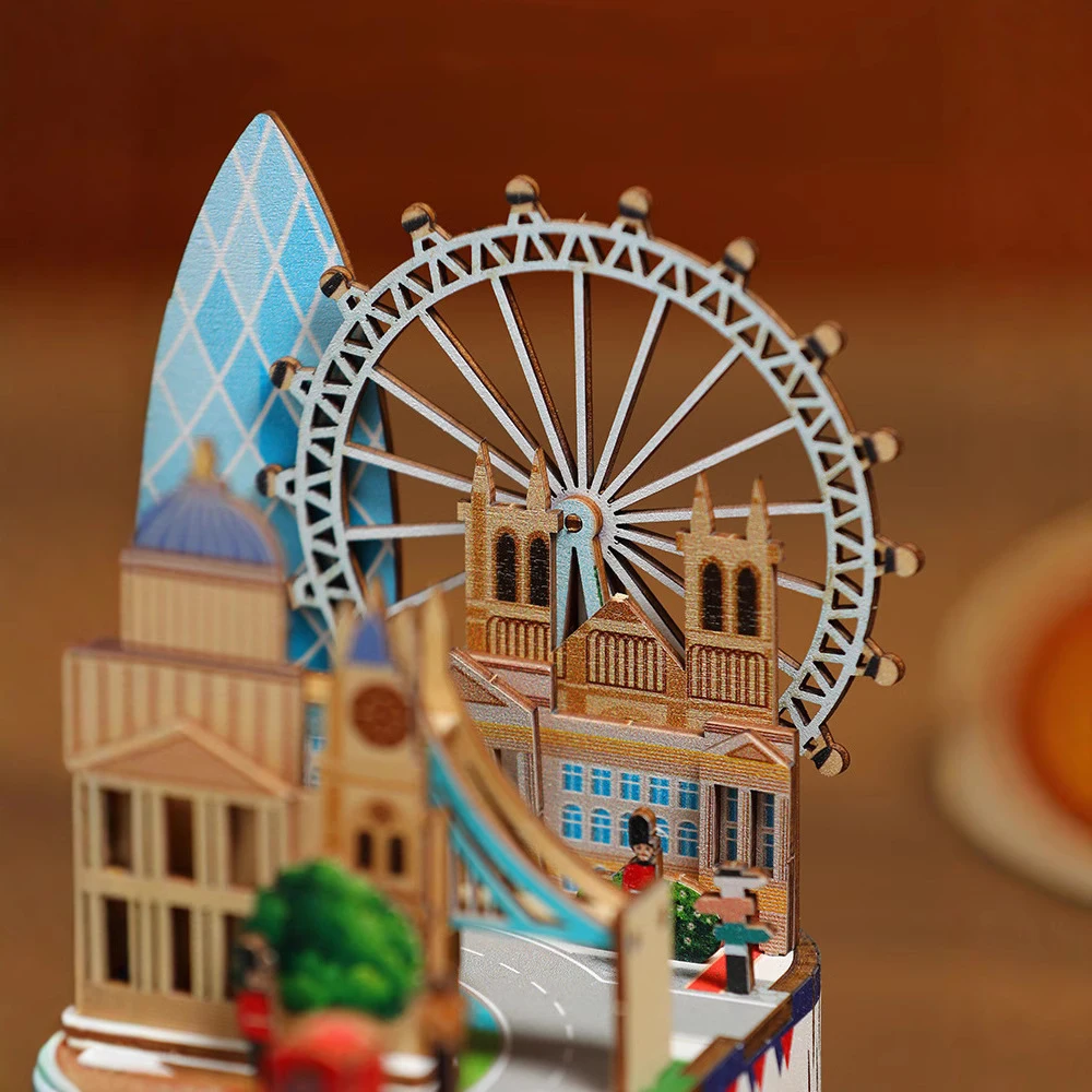 DIY 3D Wooden Magic Castle Music Box Miniature Model Kits Jigsaw Puzzles Train Can Move for Children Birthday Gifts Home Decor