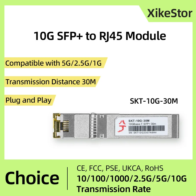 

XikeStor 10Gigabit SFP+ to RJ45 Transceiver Module 10G 2.5G Switch Server Optical Port To Network RJ45 Port SFP Optical Module