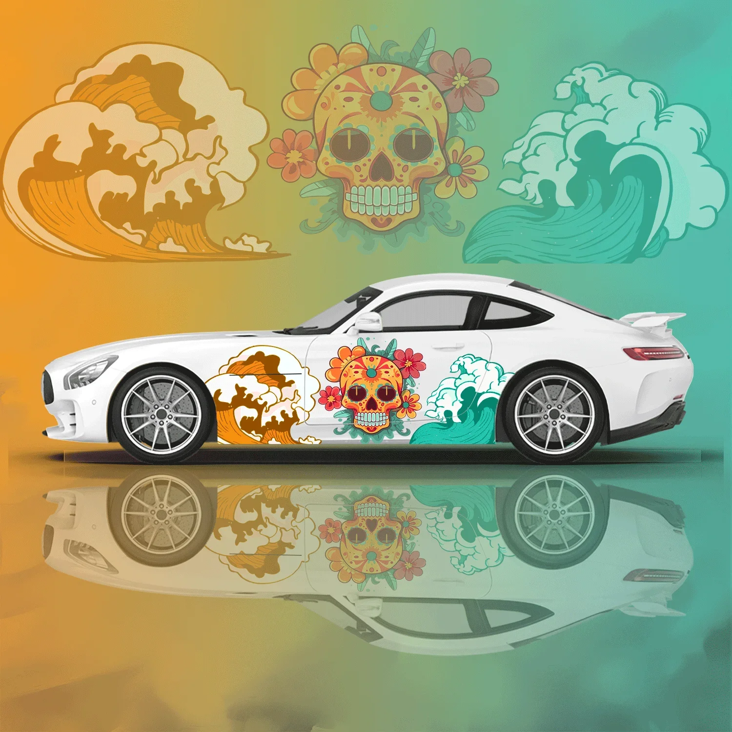 

Skeleton Flower Waves Clouds Car Side Sticker Vinyl Self-adhesive Paper Motorsport Paint Decal Suitable for Truck Suv Decoration