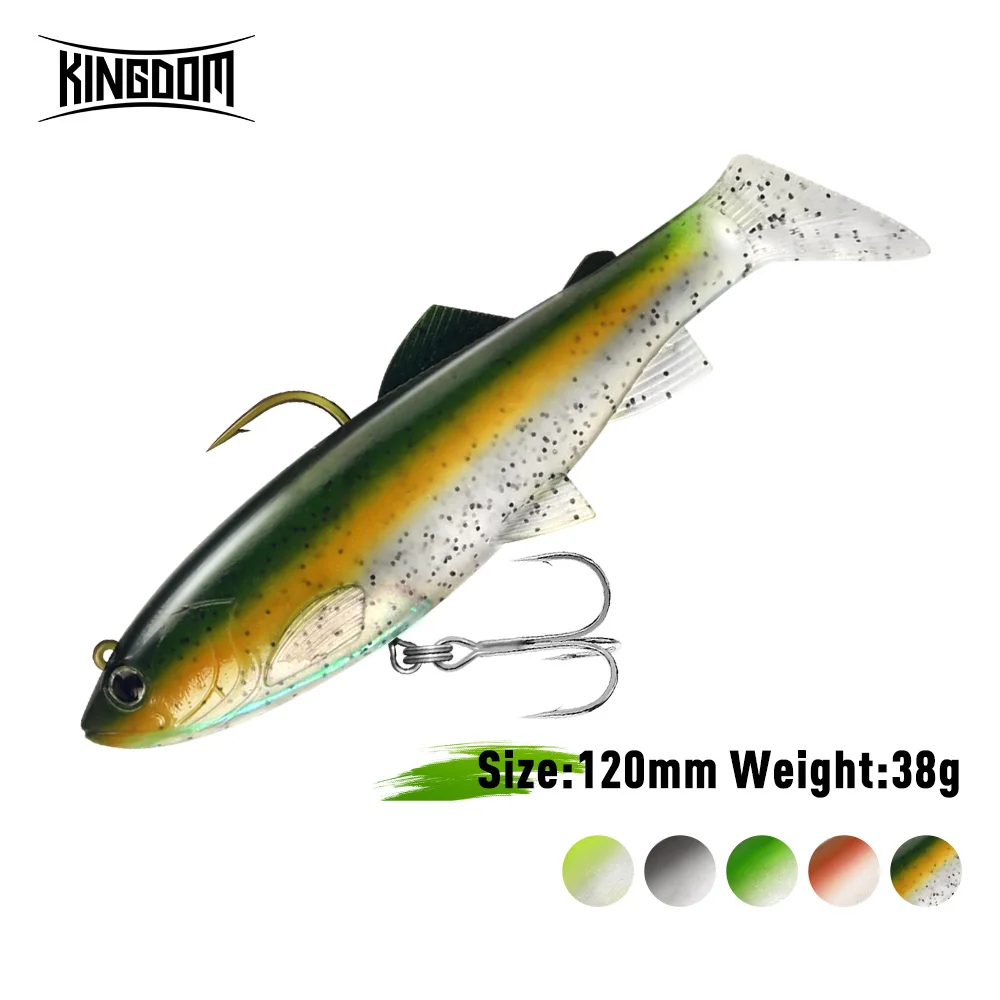 Kingdom – leurre de pêche souple en Silicone, appât artificiel à queue en T, hameçons triples, Swimbait Wobblers, matériel de pêche pour bar, 38g, 120mm