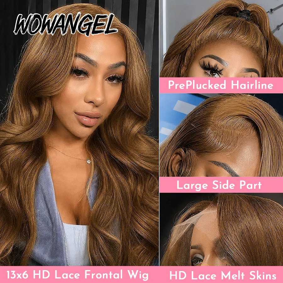 WOWANGEL 250 Dichte 13x6 HD Lace Frontal Perücke Honigblond Body Wave Echthaarperücke Vorgezupfter Natürlicher Haaransatz Kleberlose Perücke – Detail 3