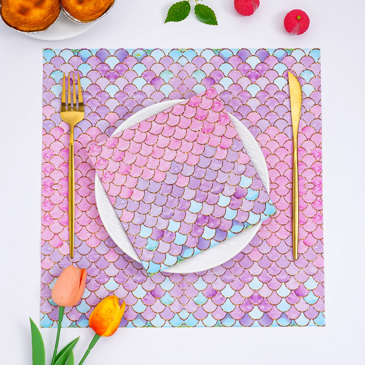Iridescent Gold Mermaid Scale Paper Napkins Disposable Tissue Girls Under Sea Mermaid Party Table Decoration - view 3