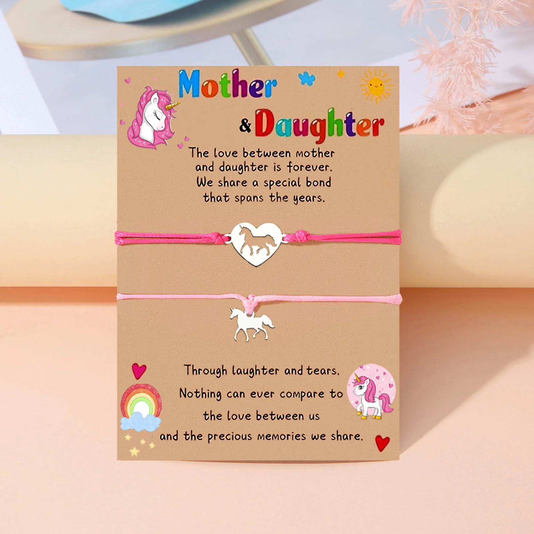 New Dopamine Mother Daughter Parent Child Bracelet Set Stainless Steel Heart Hand Woven Hand Rope Gift Wholesale