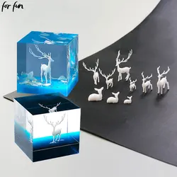 For Fun 3D Elk Decoration Forest Miniatures Micro Landscape Decoration DIY Epoxy Resin Filler Crystal Ball Plastic Fairy Deer