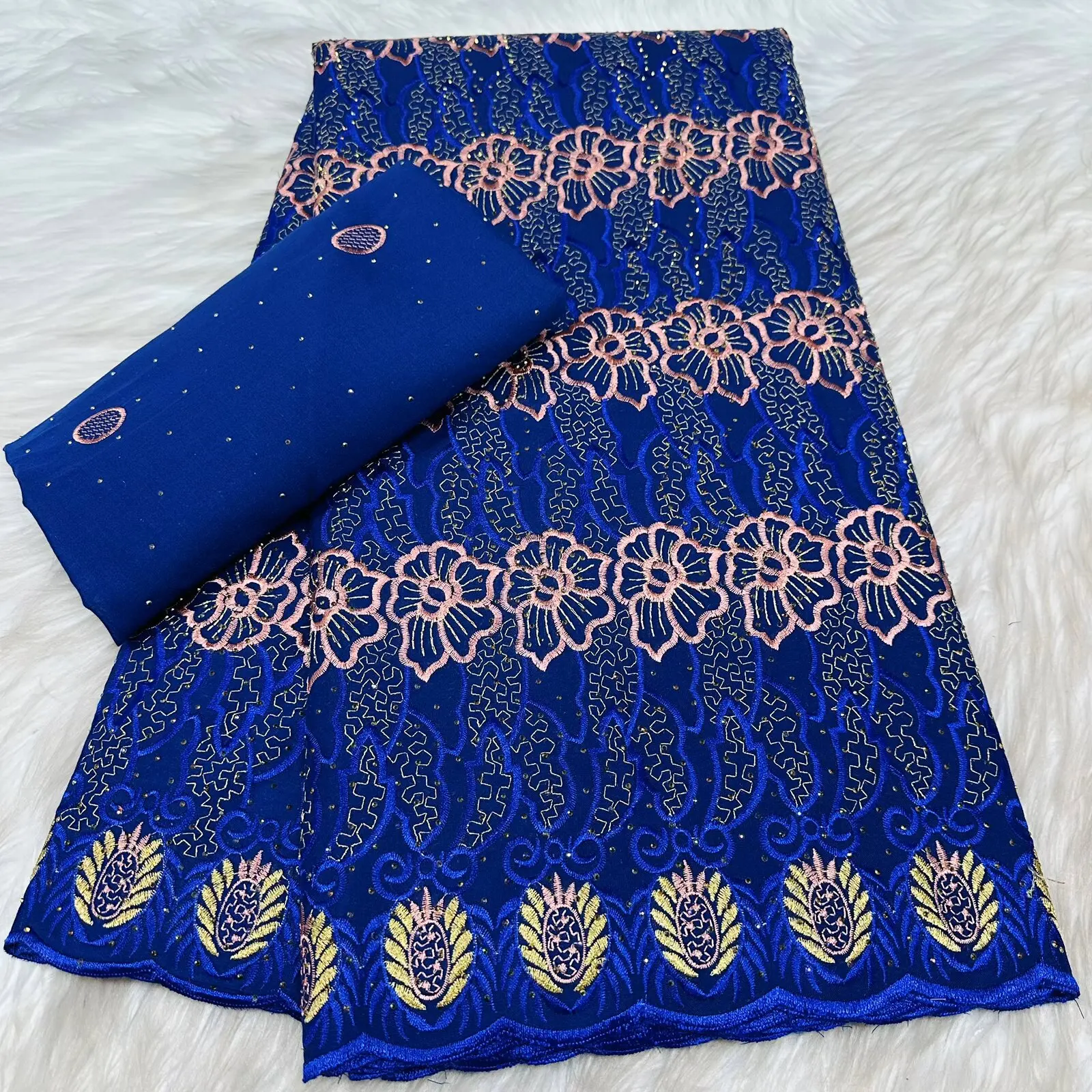 

5+2 Yards 2026 High Quality Stones Cotton Nigerian French African Lace Fabric Swiss Voile Lace Fabric For Women Dress L185-13