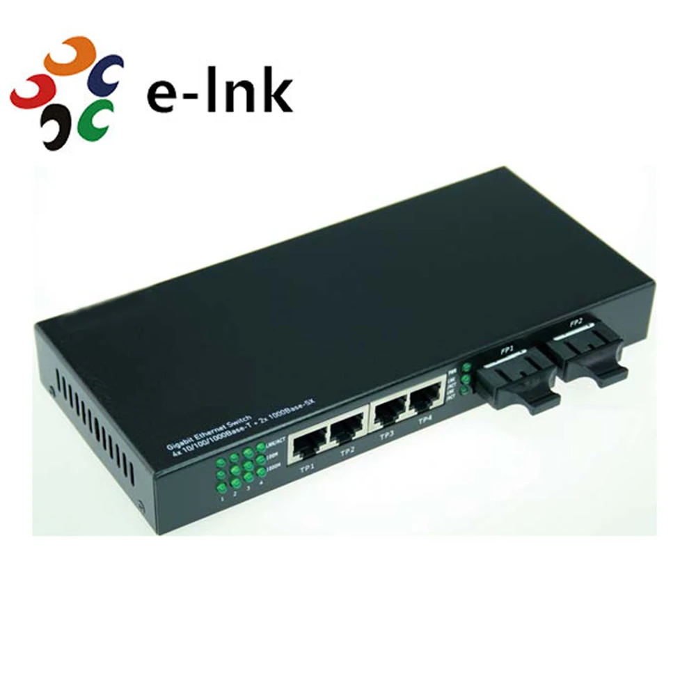 10/100/1000Base-T to 1000Base-F, 2 Fx Port + 4 RJ-45 Ports, WDM(Single Fiber Bi-direction) Fiber Media Converter