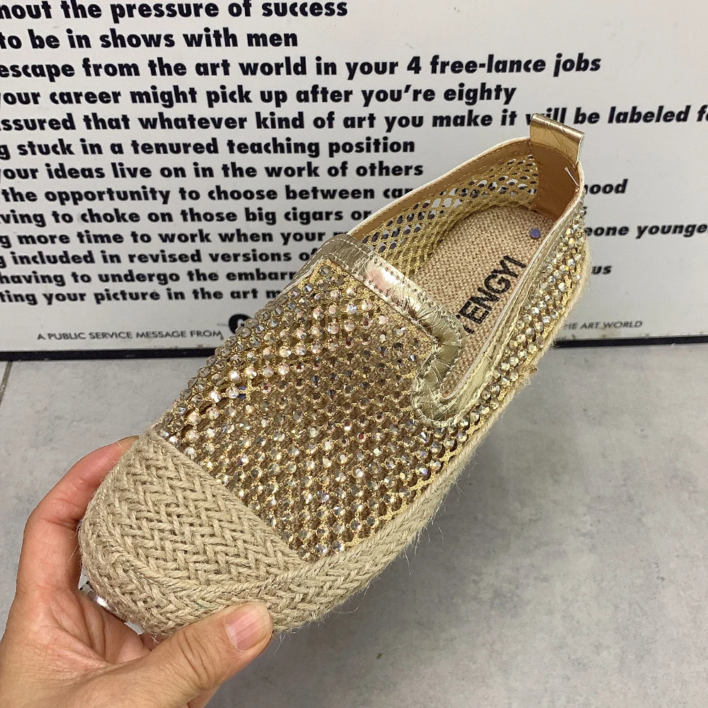 Summer Women Shoes Hollow Out Female Sandals Plus Size Casual Flat Loafers Fashion Rhinestone Designer Women Mullers