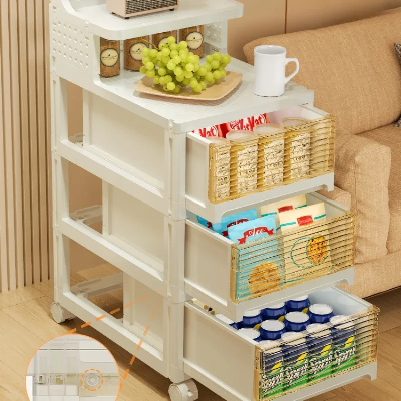 Mobile snack storage rack convenient small cart for home living room multi-level cabinet for bedroom clothing Shelving unit