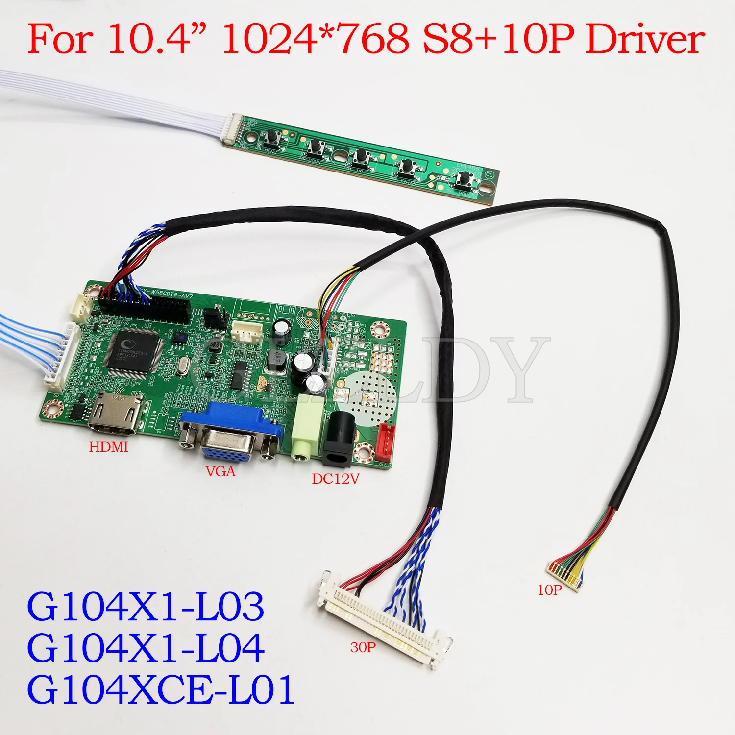For G104X1-L03 G104X1-L04 G104XCE-L01 1024*768 30pins LVDS 10Pin DVI HDMI VGA LCD industrial Display Driver Board Kit 10.4inch