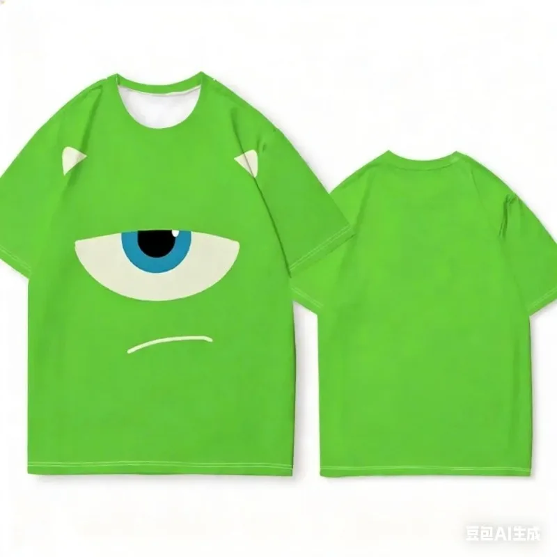 

Летняя мужская и женская футболка с 3D-принтом Disney Monster University, быстросохнущая футболка с круглым вырезом для пар, топ с мультяшным рисунком для родителей и детей