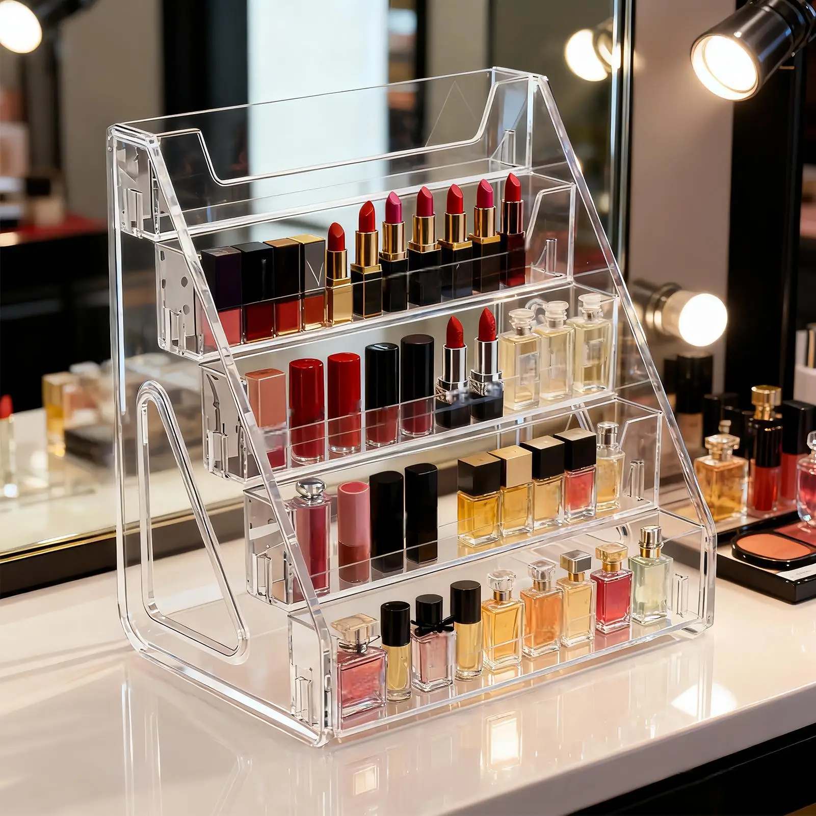 5 Tier Acrylic Card Display Stand Clear Graded Shelf for Collectible Trading Cards Photos Postcards Exhibition Booth Organizer
