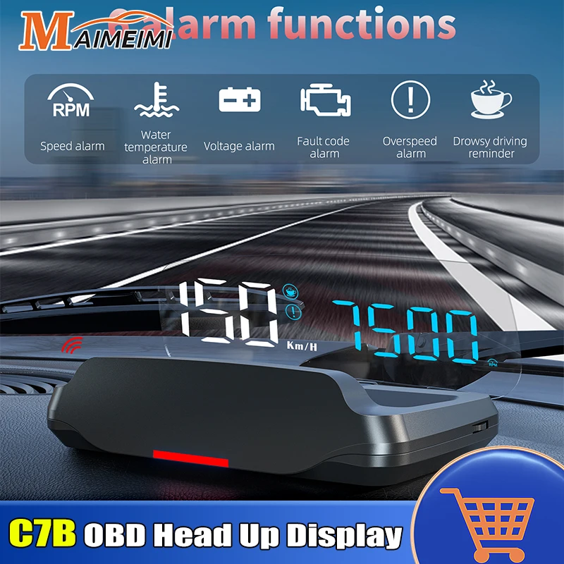 

C7B OBD смарт-дисплей HUD с подсветкой, спидометр, температура воды, напряжение, скорость KMH, миль/мин дисплей для бензинового автомобиля