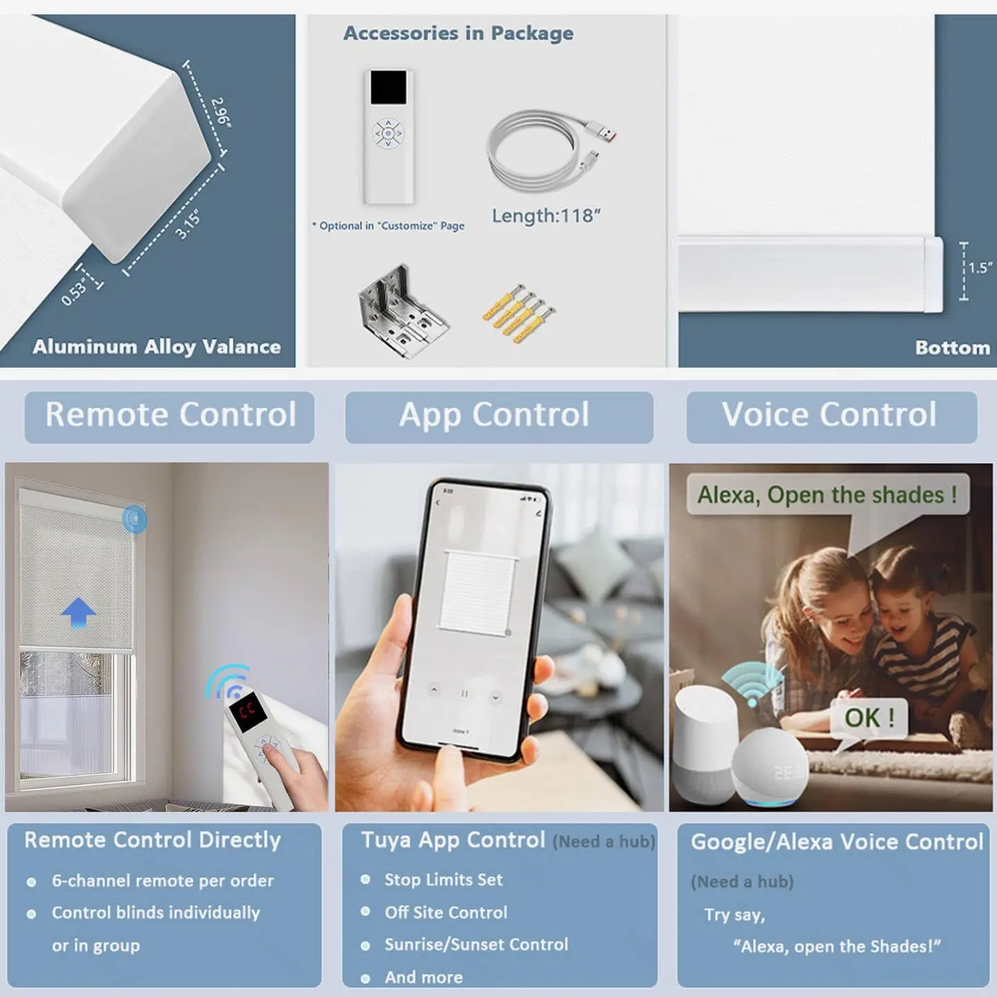 Automatic Motorized Smart Curtains for Indoor Windows Custom Light Filtering Remote Cordless Blinds Alexa Google Home
