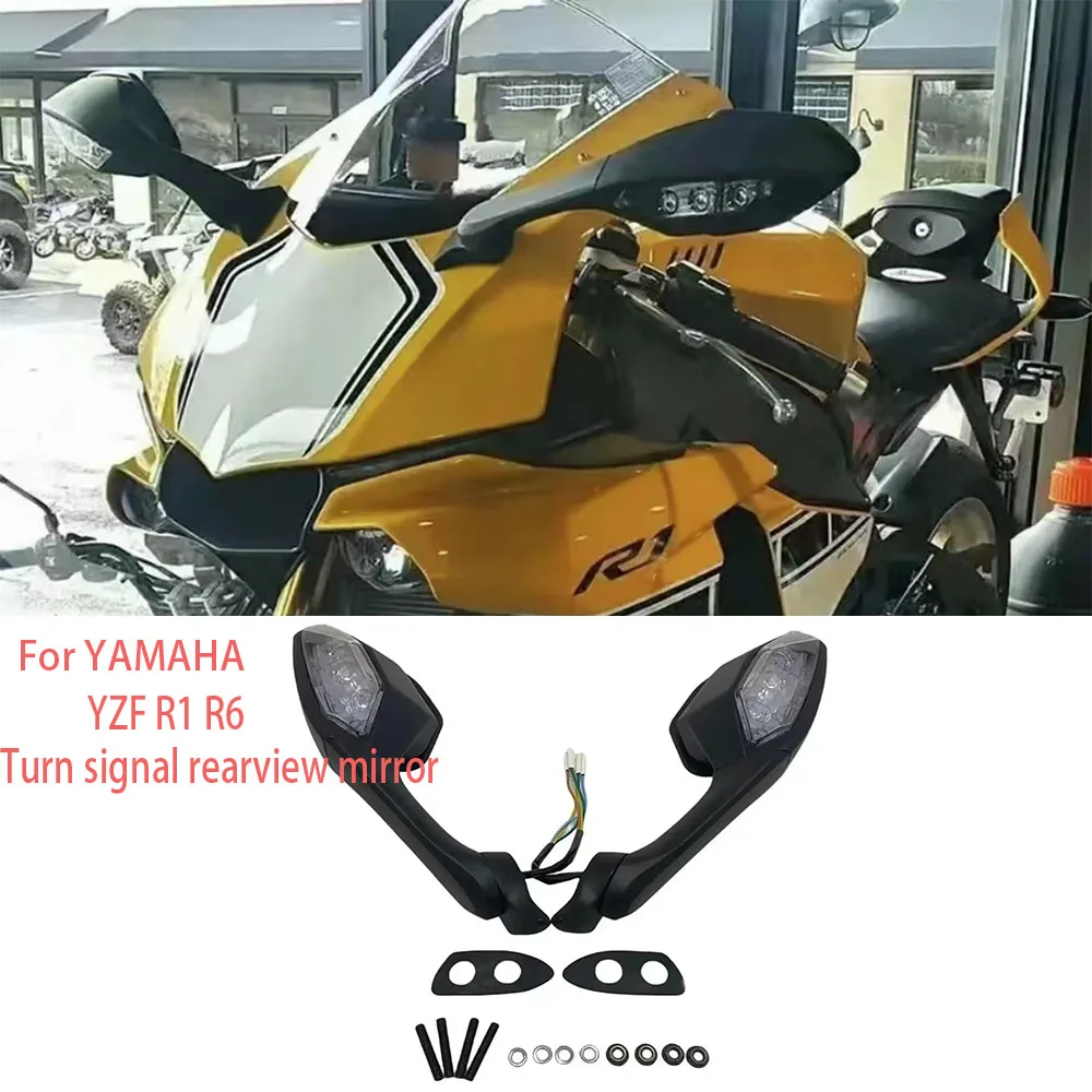 

Foldable rearview mirror Black Motorbike Rear View Mirror LED Turn Signal Light Case for Yamaha YZF-R1 2015-2019 -R6 2017-2020