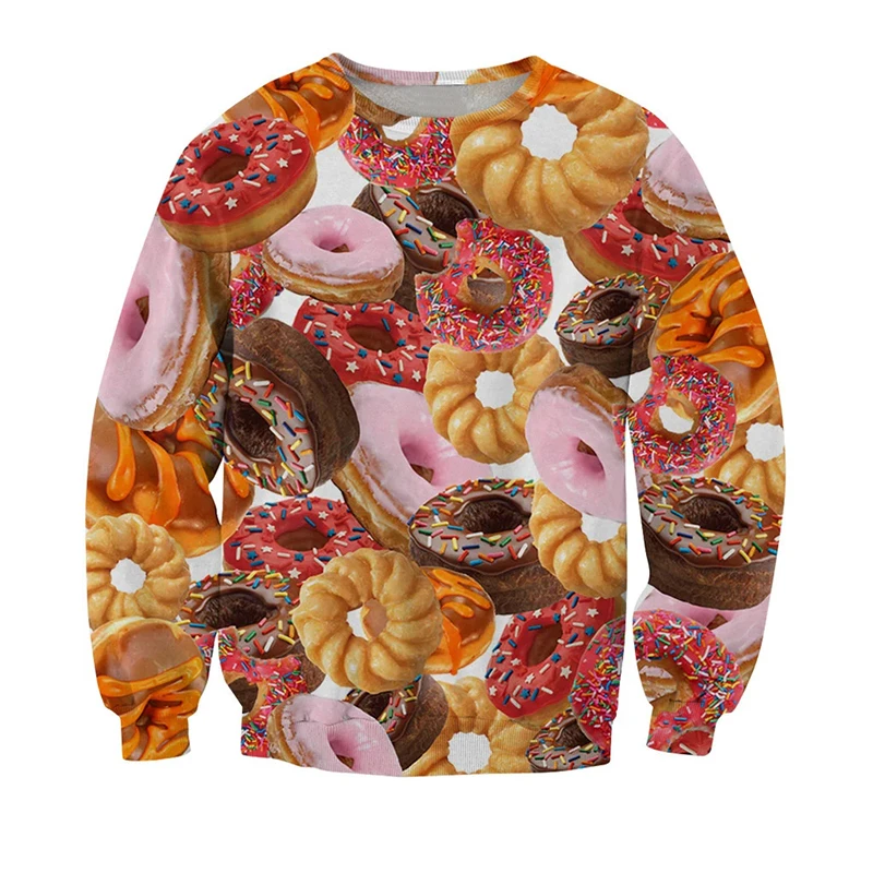 2024 New Men's Fashion 3D Doughnut Prined Hooded Sweatshirt Hoodie Loose Casual Daily Street Chocolate Graphic Sweatshirts Tops