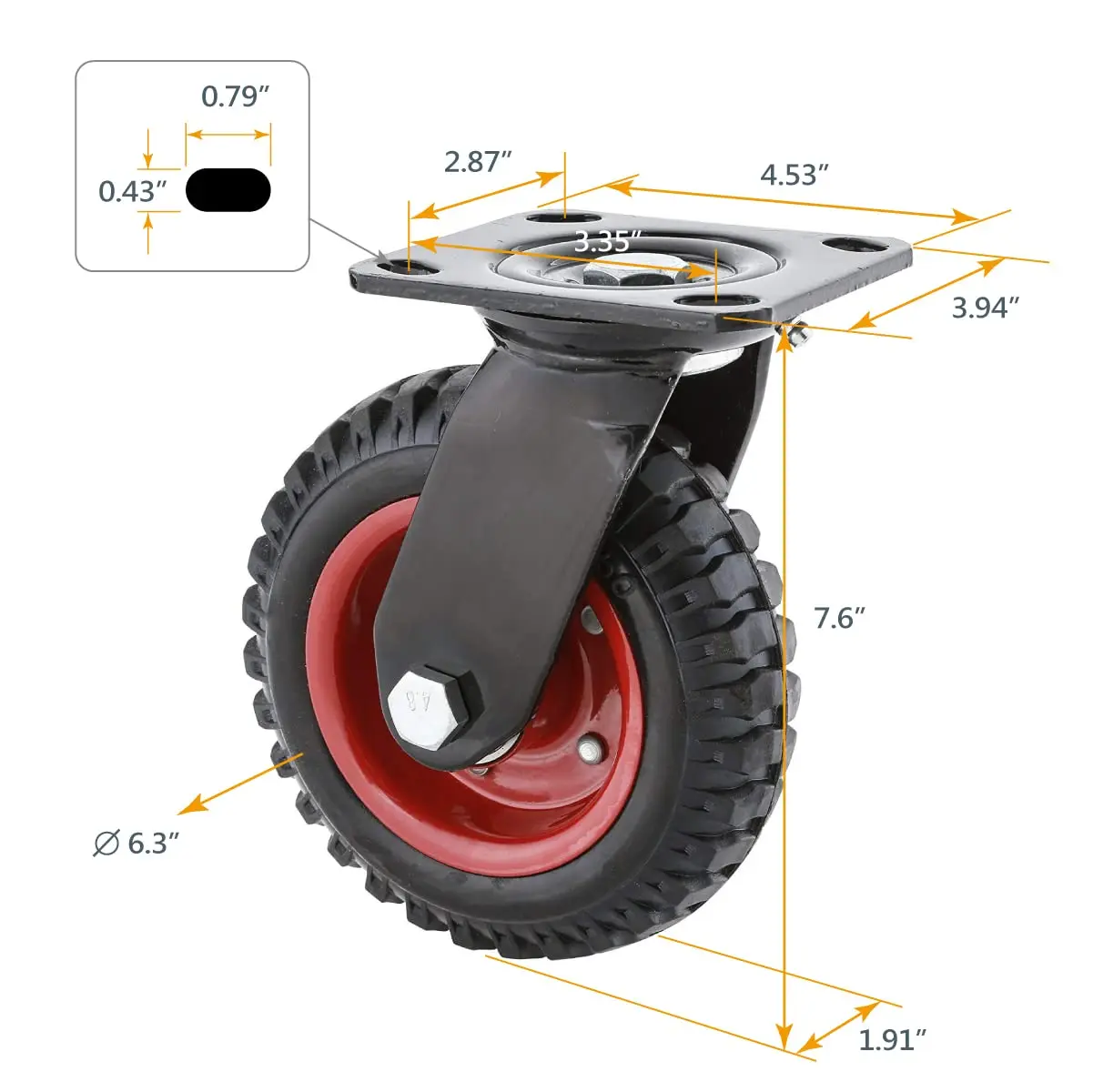 6 Inch Caster Wheels Set of 8 (4 Swivel & 4 Fixed), Heavy Duty Casters w/Rubber Knobby Tread for Workbench, Dolly, Cart