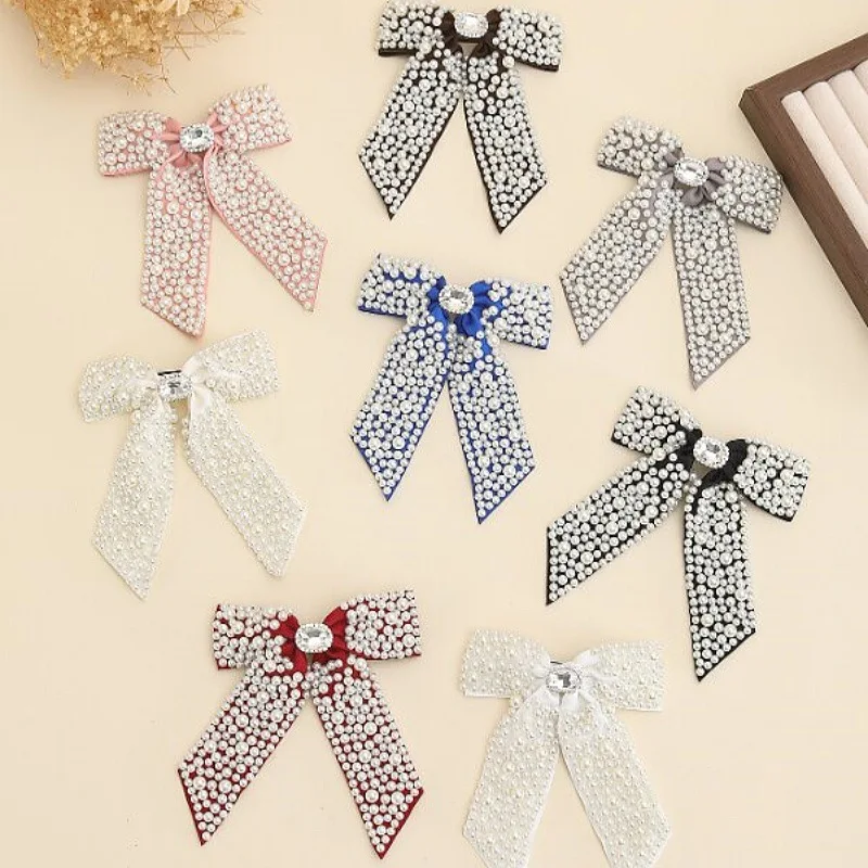 

New Arrival Handmade Beaded Bow Hair Clip Spring Clips Elegant Ponytail Hairpin Headwear Hair Accessories for Women Girls