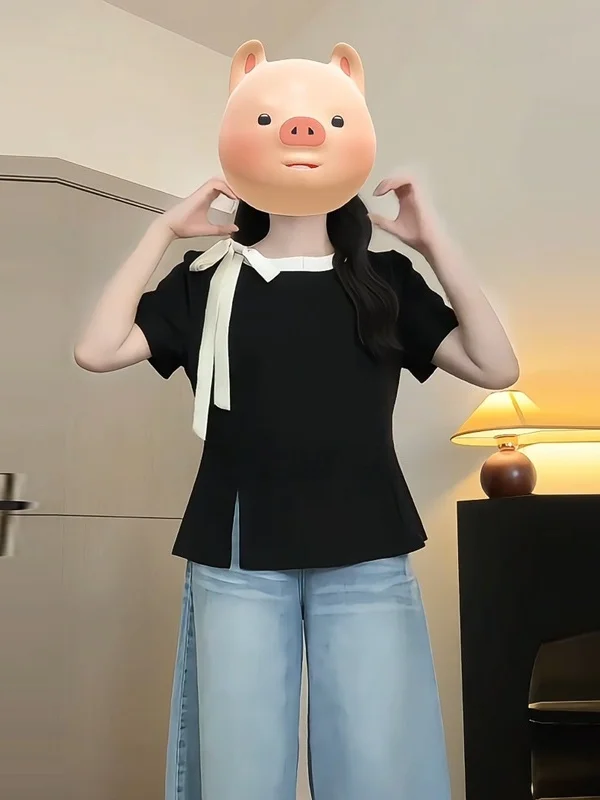 

Женская летняя футболка больших размеров с узлом, коротким рукавом, элегантная, стройнящая, скрывающая недостатки фигуры, модная, с круглым вырезом