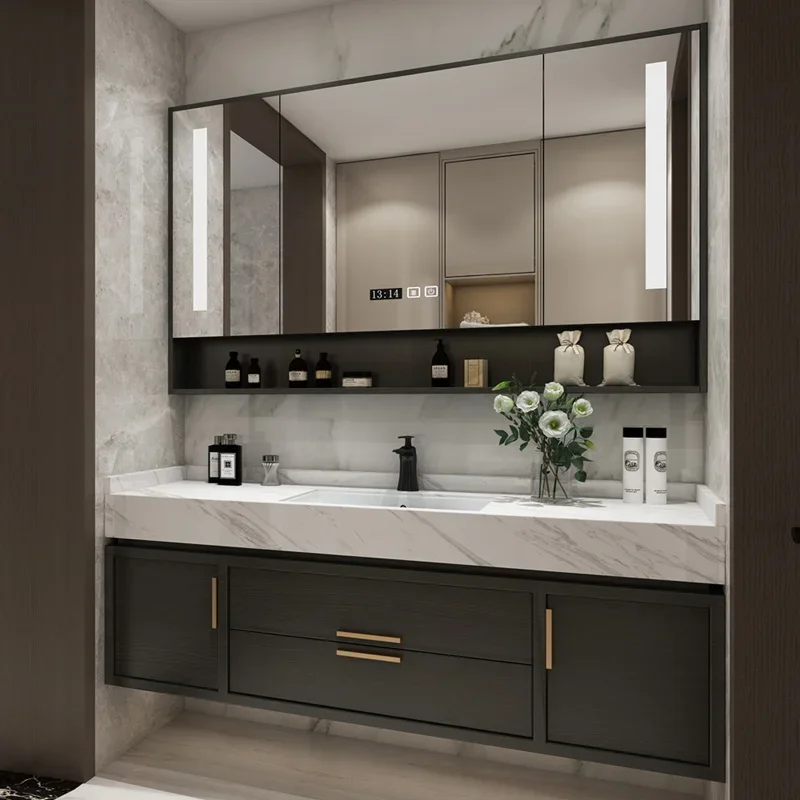 

Light Luxury Intelligent Bathroom Cabinet Modern Combination Simple Hanging Bathroom Custom Washbasin Marble Home Furniture