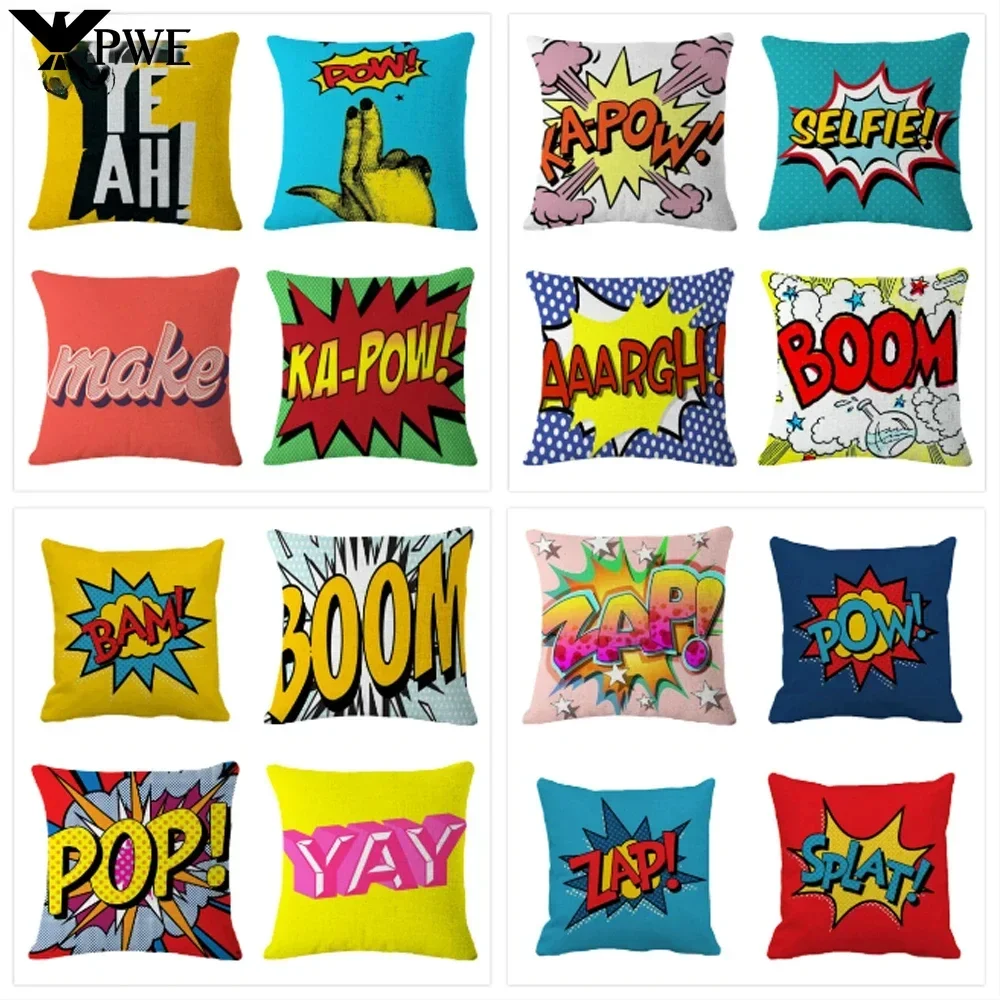 Pop Art Cushion Cover Polyester Cotton Linen Cartoon 45X45CM Pillowcase Sofa Chair Bed Livingroom Decorative Pillow Cover