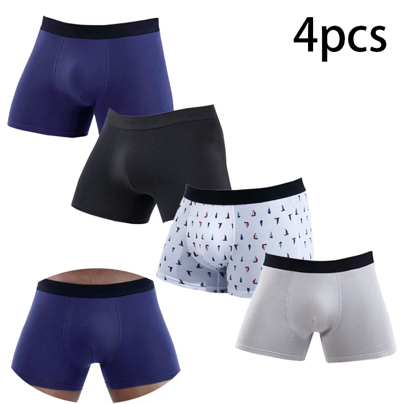 Boxers de algodão sexy masculino, cuecas masculinas, roupa íntima de tronco estampado, pacote de shorts, presente, 4 peças