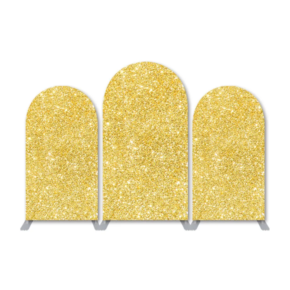 Custom Gold Glitter 3 Double Sided Arch Backdrop Covers with Stands Baby Shower Wedding Party Backdrop Stand for Party Events