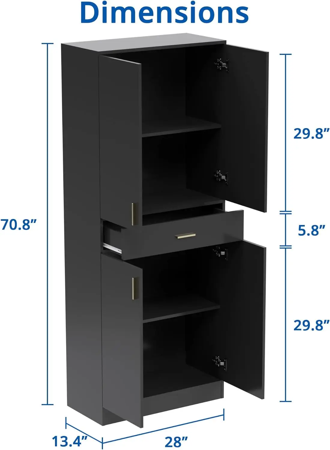 Despensa Storage Cabinet with Doors and Drawer, Armário independente, Cozinha, Casa de banho, Corredor, Alto, 71"