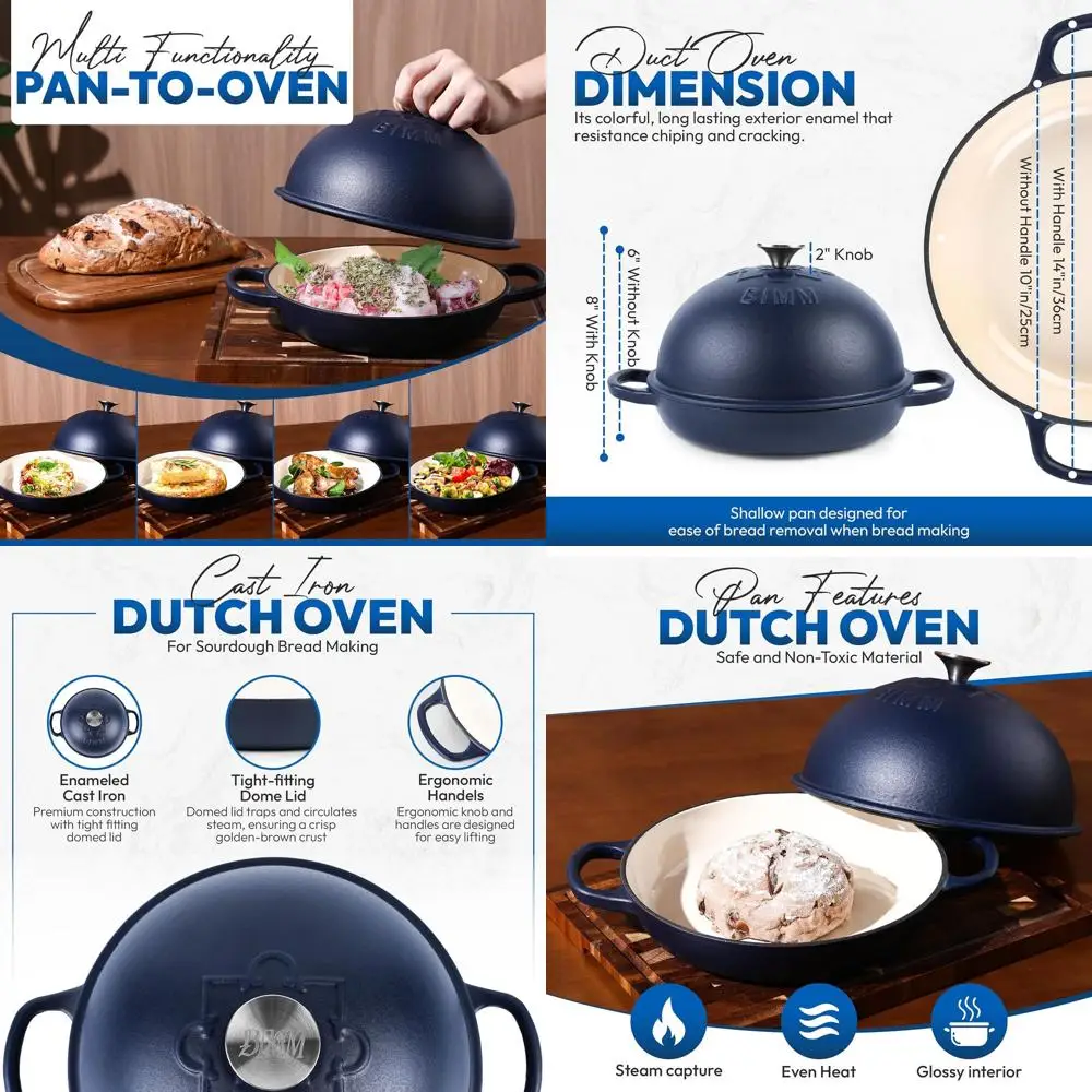 

Enameled Cast Iron Dutch Oven with Lid, Non-Stick Coating, Matte Finish, Elegant Embossed & Ergonomic Handles