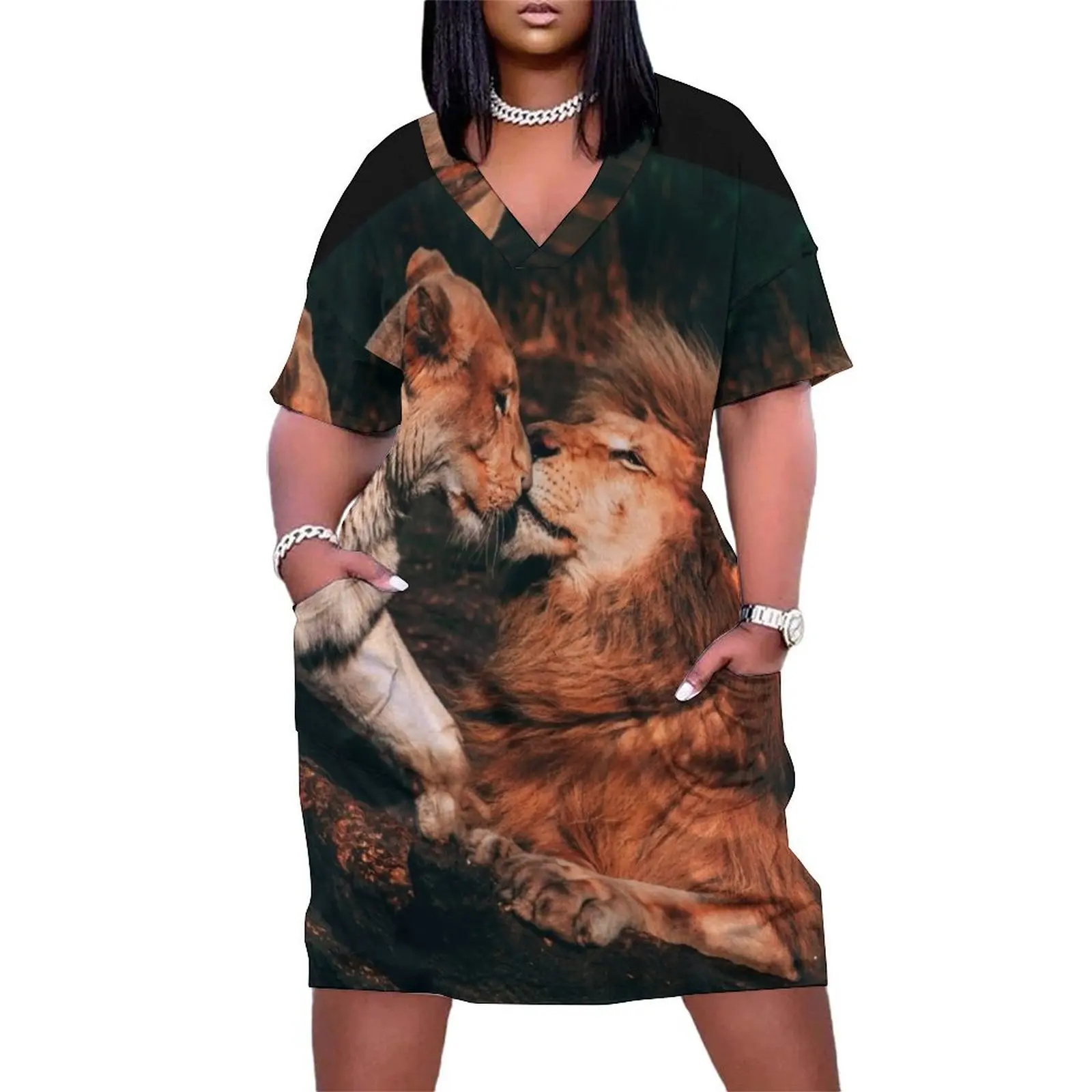 Love Between King and Queen of The Jungle Loose Pocket Dress dresses for women 2024 elegant women