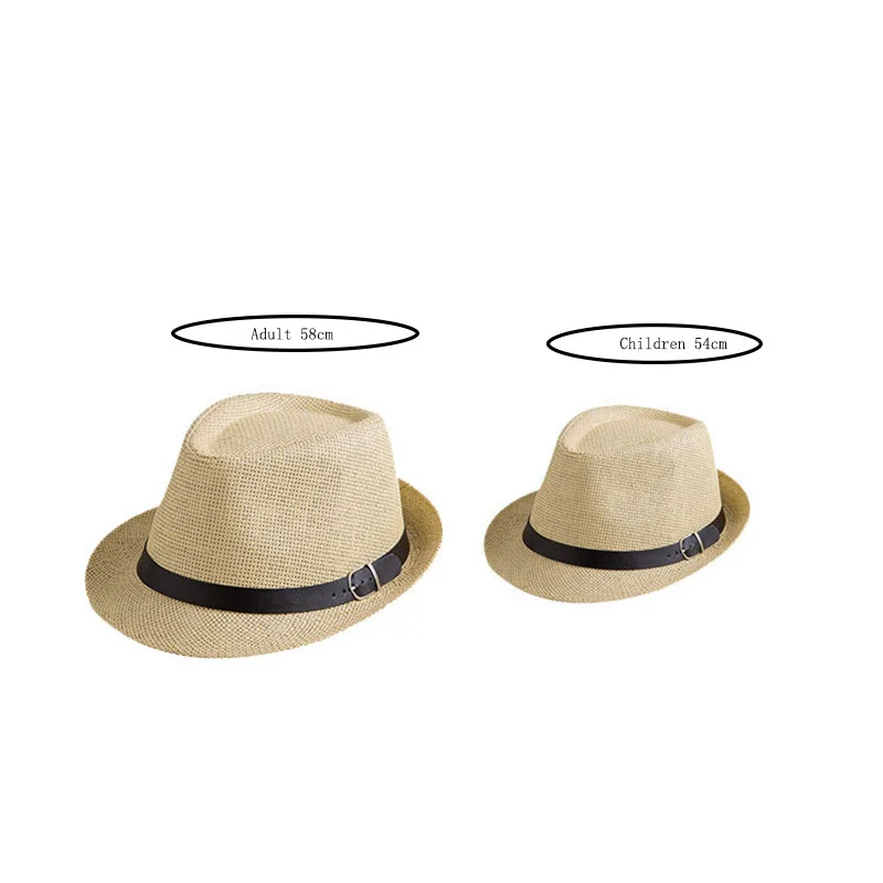 Parent-Child Simple Papyrus Weaving Breathable Sun Jazz Hat Men's Summer Travel Sunscreen Leather Belt Buckle Straw Cap A61