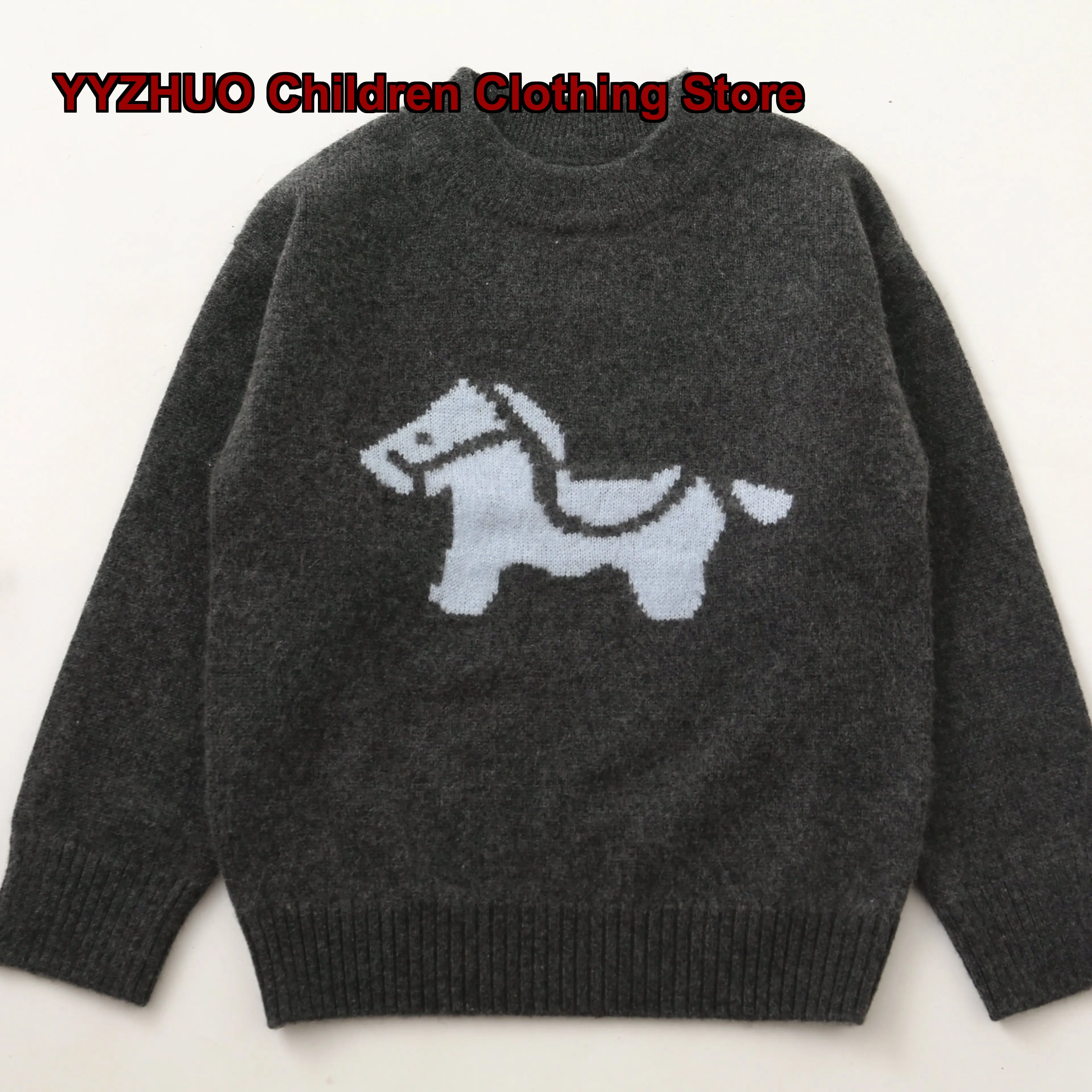 Kids Pullover Sweater Baby Boys Autumn Winter Pure Cashmere Knit Top Solid Color Double-Strand Thickened Soft