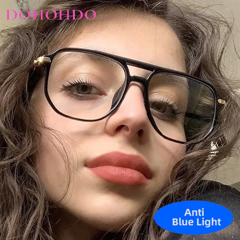 

Retro Pilot Punk Double Bridge Oversized Frame Anti-Blue Light Women Men Glasses Brand Designer Computer For Office Work Eyewear