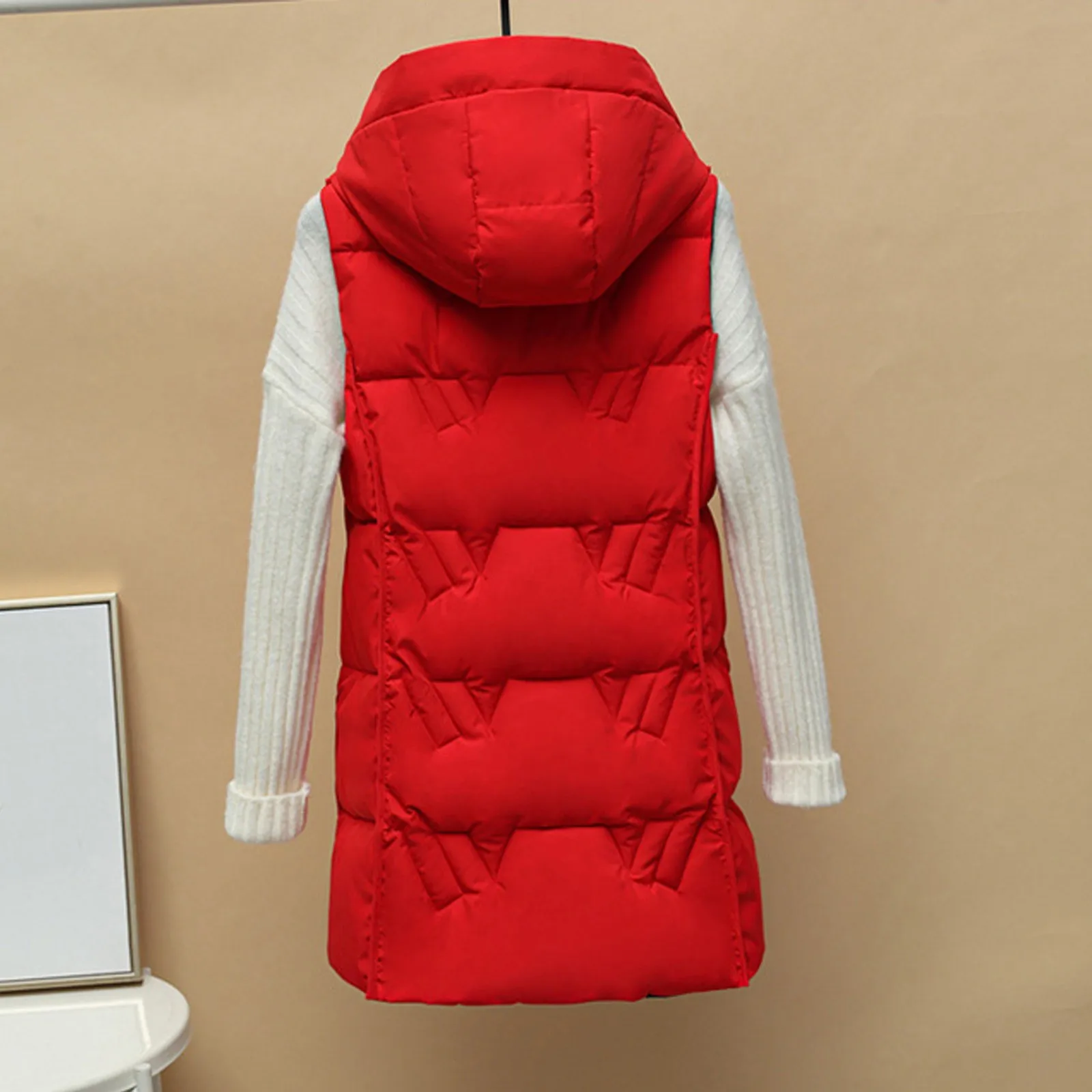 Women Vest Jacket Long Winter Down Vest With Hood Sleeveless Warm Down Jacket With Pockets Outdoor Waistcoat Outdoor Streetwear