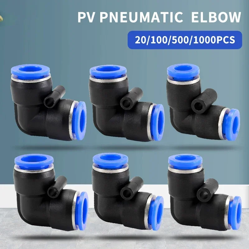 

Pneumatic Fittings PV series 4 6 8 10 12MM OD L Type Flow Speed Tube Plastic Quick Air Connectors