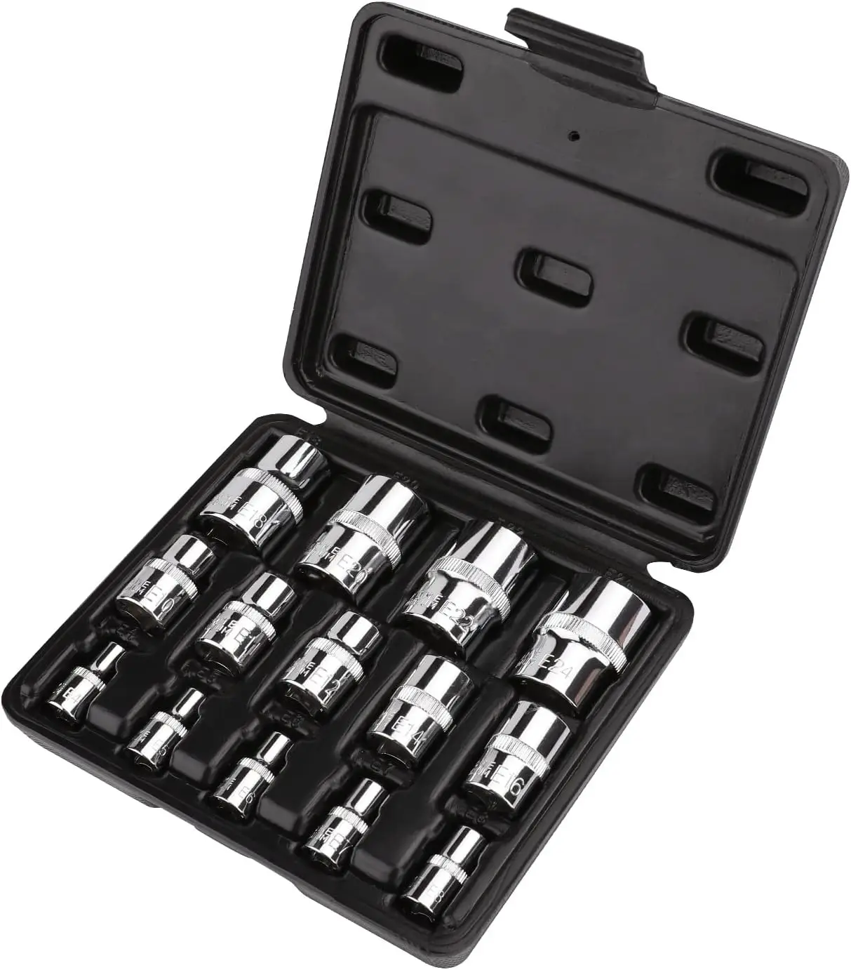 

Набор внешних торцевых ключей Torx из 14 предметов, E4-E24, с приводами 1/4", 3/8", 1/2" и кейсом для хранения, для авторемонта