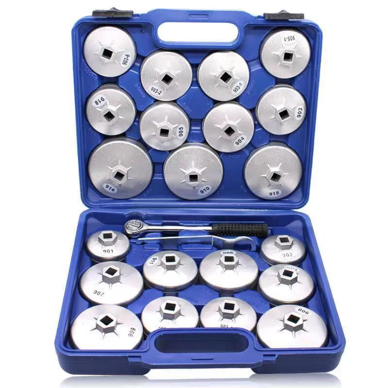 23 Pcs/Set Oil Filter Cap Removal Wrench Socket Set Ratchet Spanner Cup Type With Portable Storage Case Auto Car Accessories