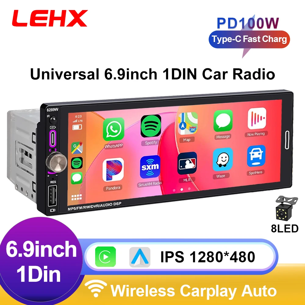 

LEHX 1din 6.9 IPS Сенсорный экран Carplay Android Auto Mirror Link Автомобильный радиоприемник Мультимедиа 1 din Автомобильная стерео MP3 MP5 Плеер FM Головное устройство