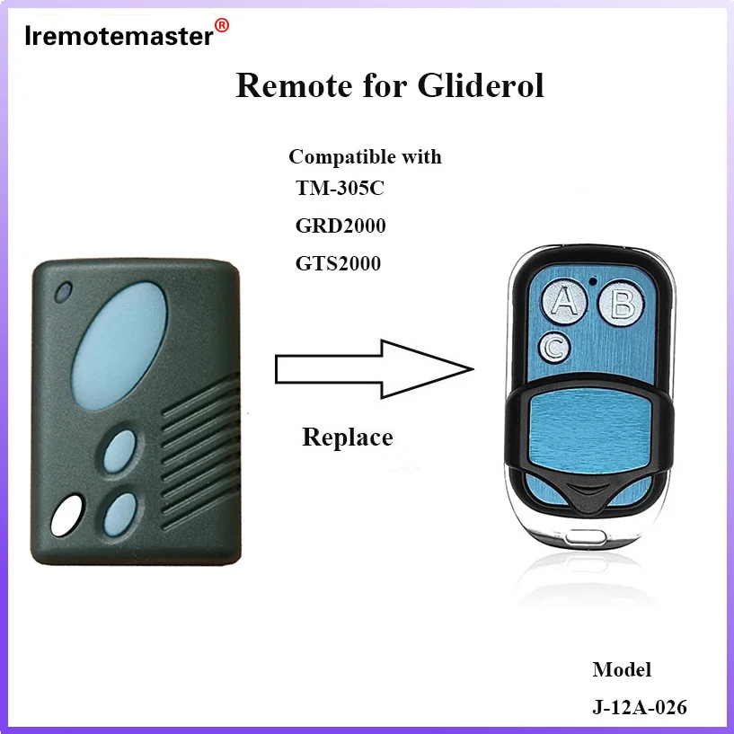 For Gliderol TM-305C 315MHz Compatible with GRD2000 GTS2000 Garage Door Remote Control Gate Glidermatic GTS Openers Replacement